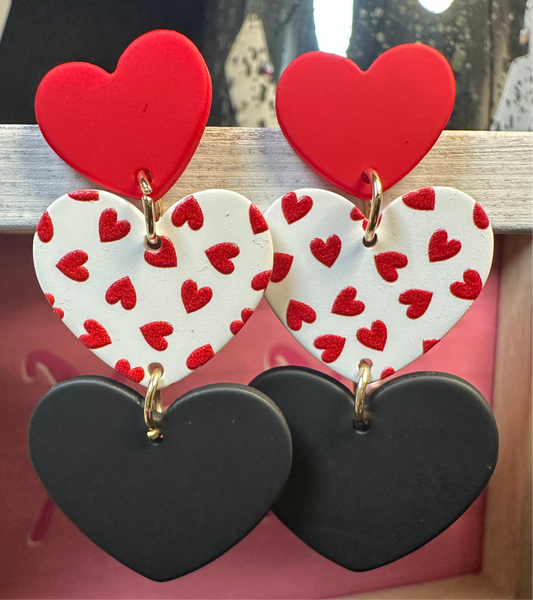 Red tiered heart Earrings
