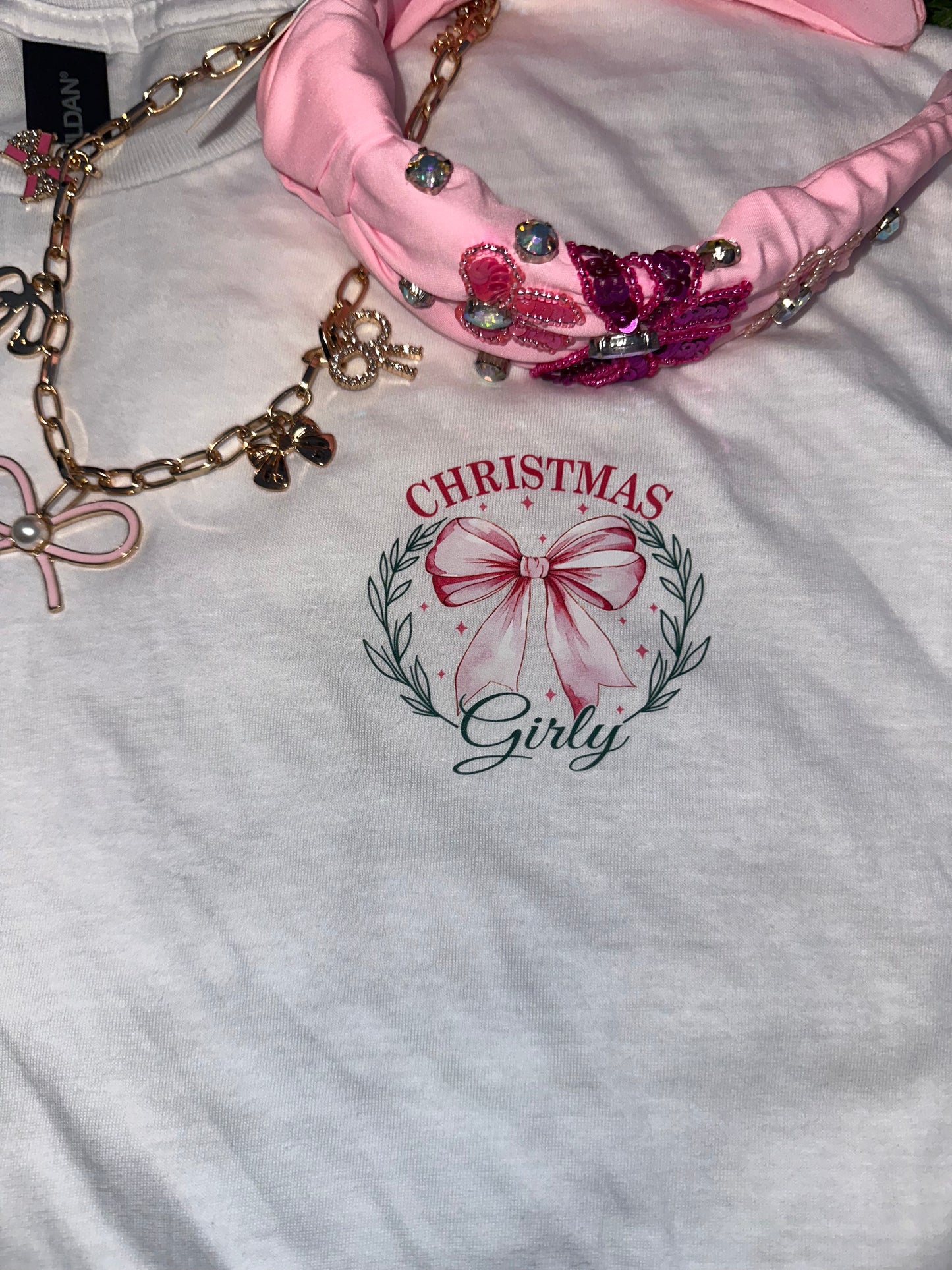 Pink Christmas Coquette Short Sleeve Shirt