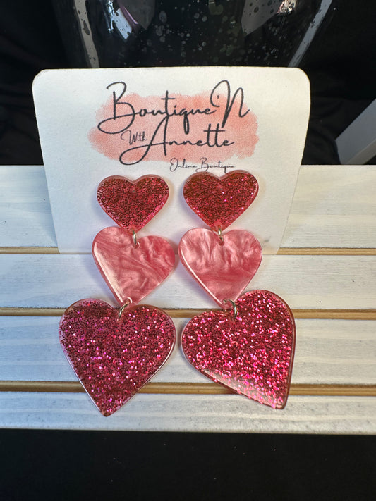 Pink Tiered Heart Earrings